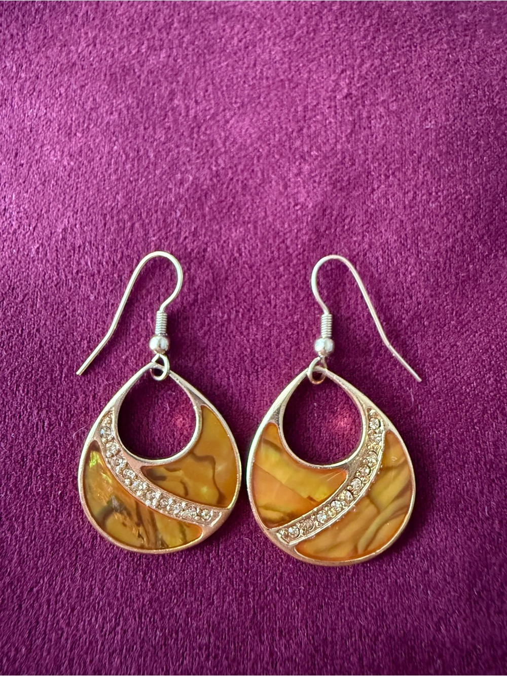 Yellow Marbled Drop Earrings with Crystal Accent
